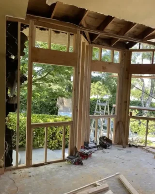 Wall framing repair during dry rot restoration in Cupertino CA