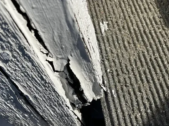 Exterior trim with peeling paint and dry rot damage