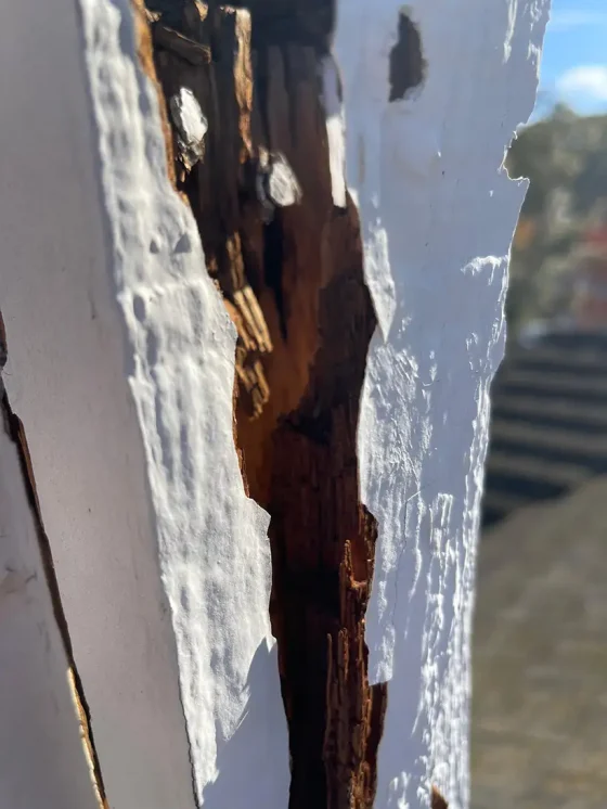 Severe rotted wood damage before professional repair